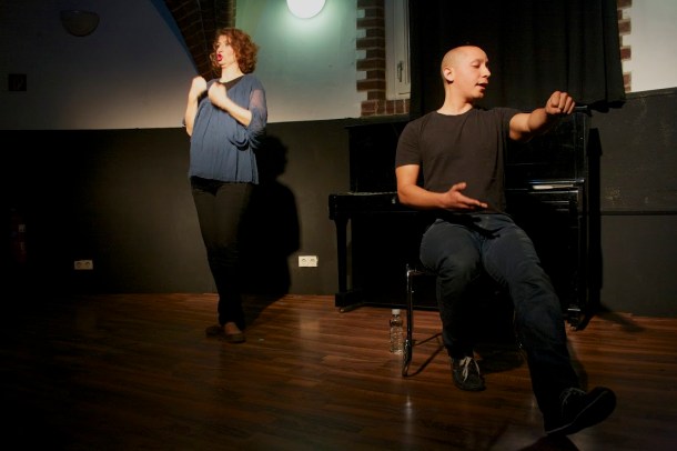 With Anthony Andrews at his storytelling performance KUMSITZ, Berlin 2014